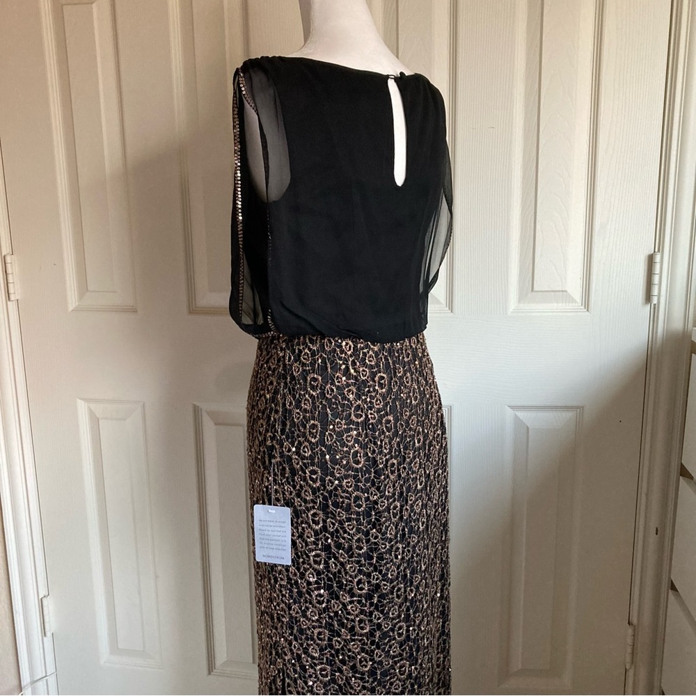 NWT Aidan Mattox silk maxi Dress beautiful gold beading embroidery sz 4 - Picture 9 of 16